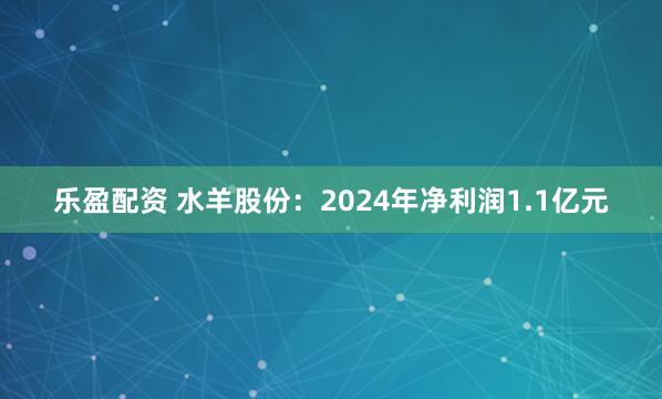 乐盈配资 水羊股份：2024年净利润1.1亿元