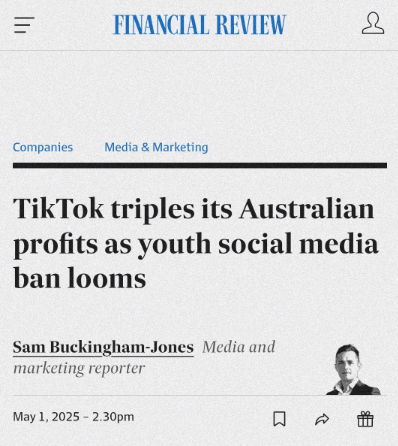 双融配资 澳媒: TikTok 澳大利亚去年营收近 6.8 亿澳元, 利润增长两倍